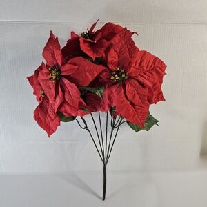 Ashland Red Poinsettia Deluxe Bush Christmas Decoration Long Stem Home Decor
